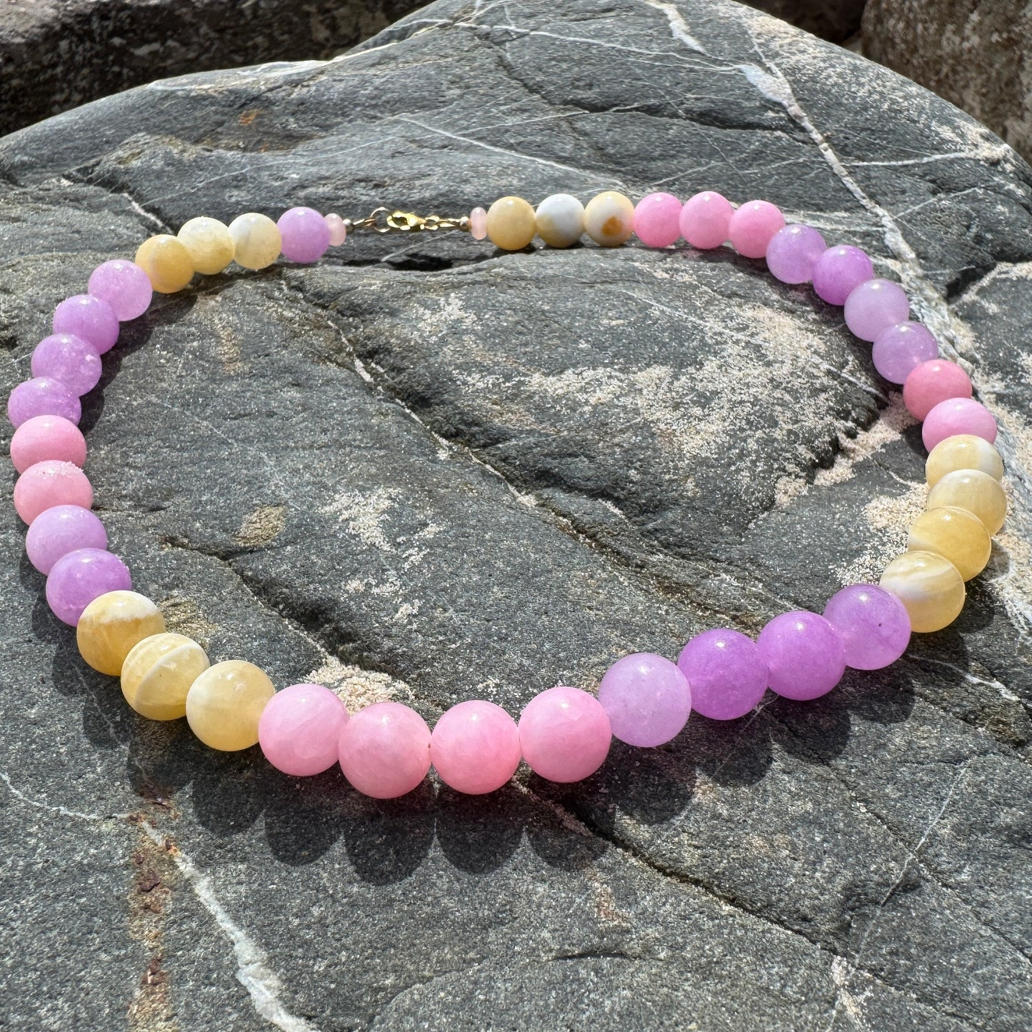 Statement necklace with dyed quartzite and natural honey onyx by elsket