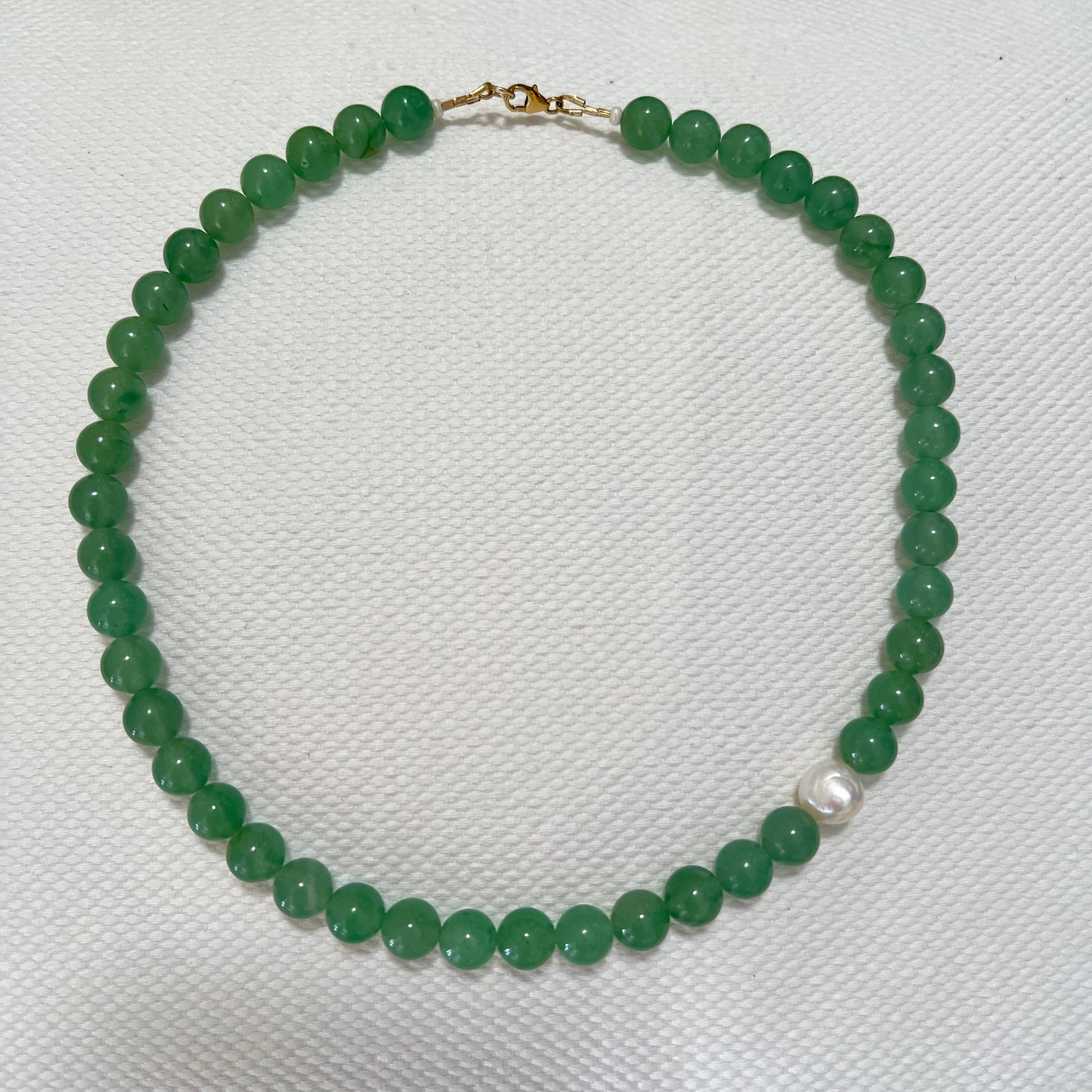 Handmade aventurine necklace with freshwater pearl by elsket Brisbane
