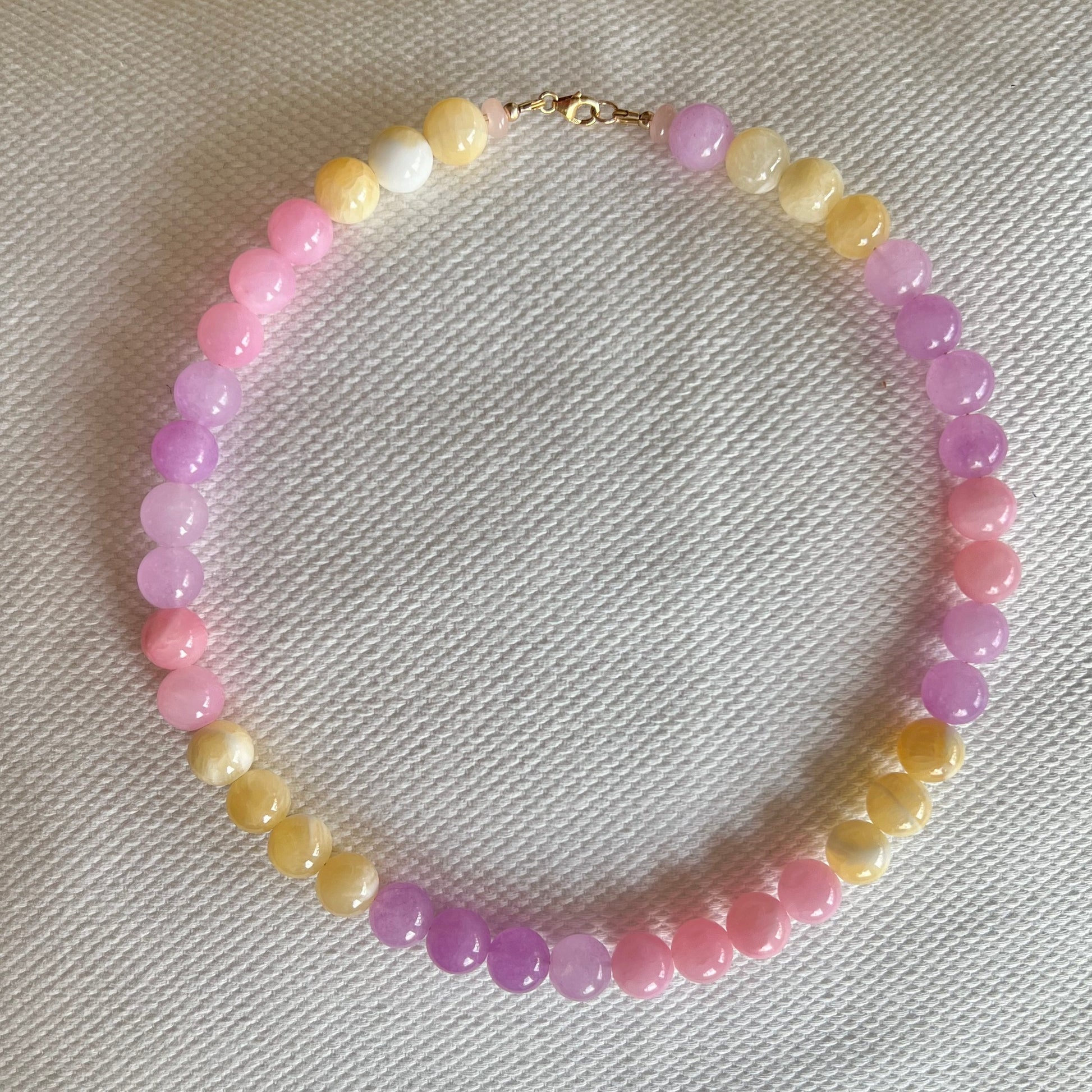 Handmade pink and honey statement necklace by elsket Brisbane